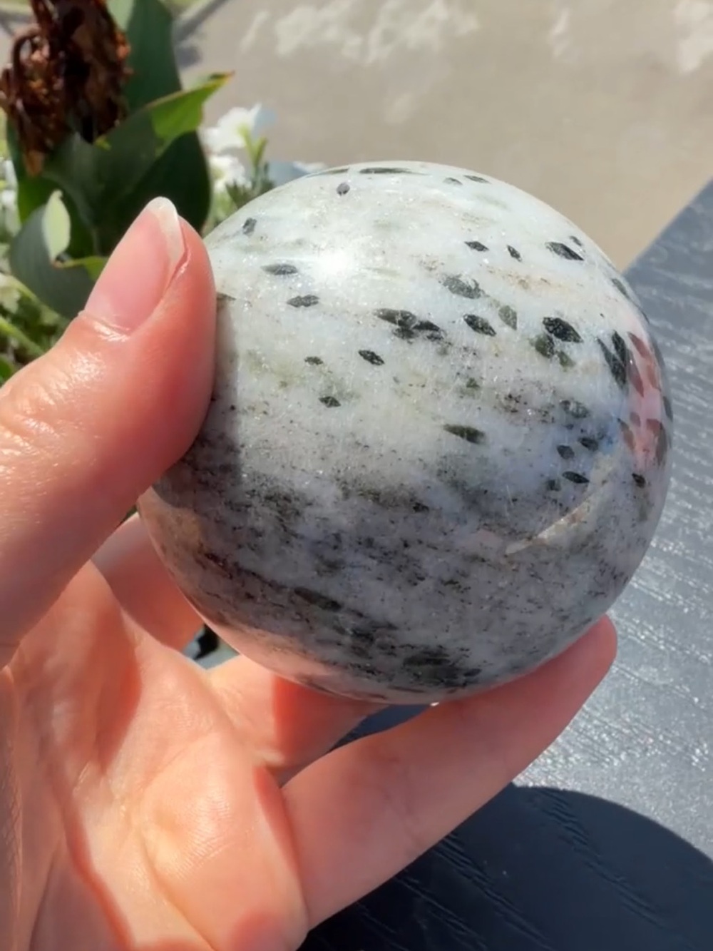 Quartz with Green Tourmaline Sphere | crystal